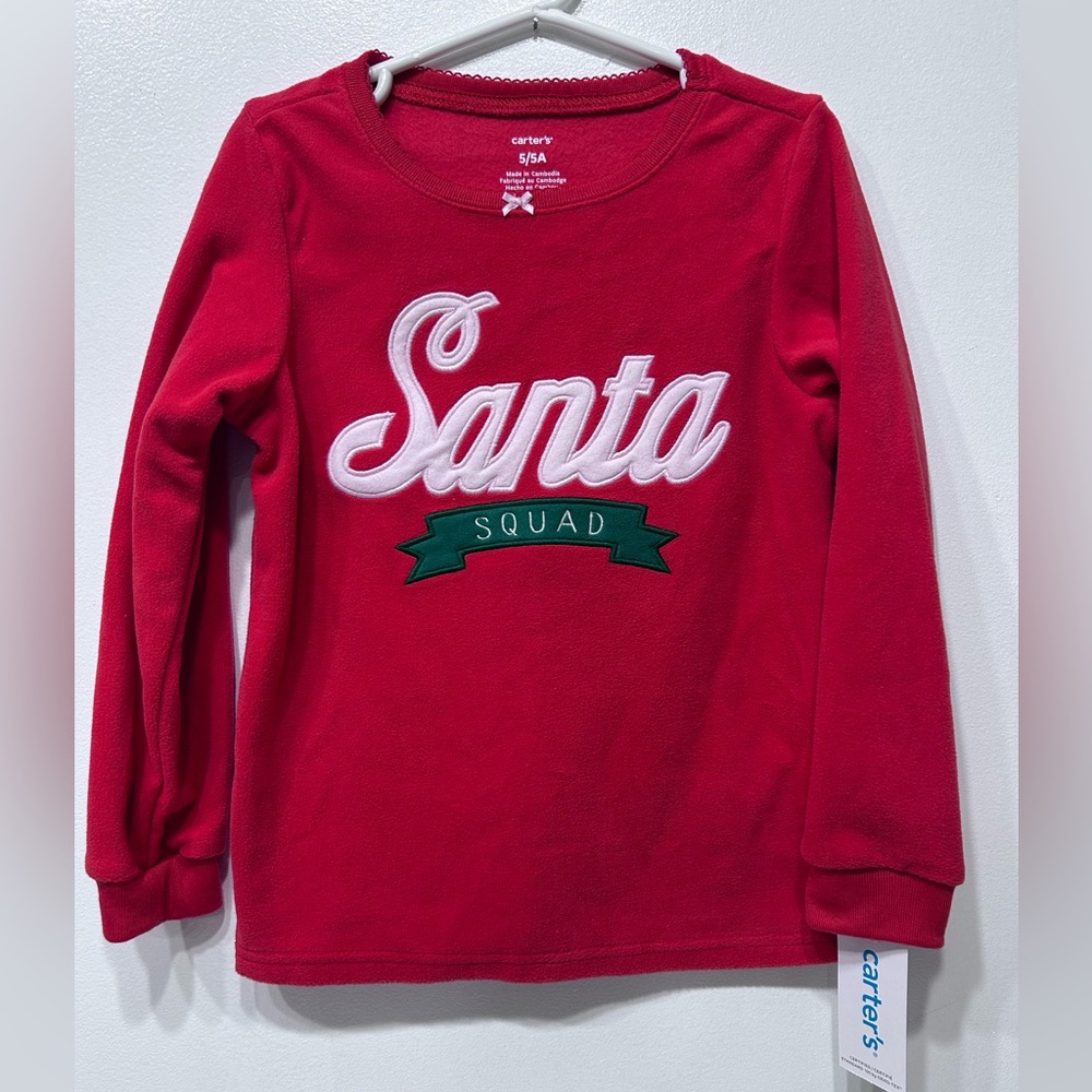 NWT Carters‎ Kids Red Fleece Santa Long Sleeve Shirt Size 5/5A - Picture 3 of 5